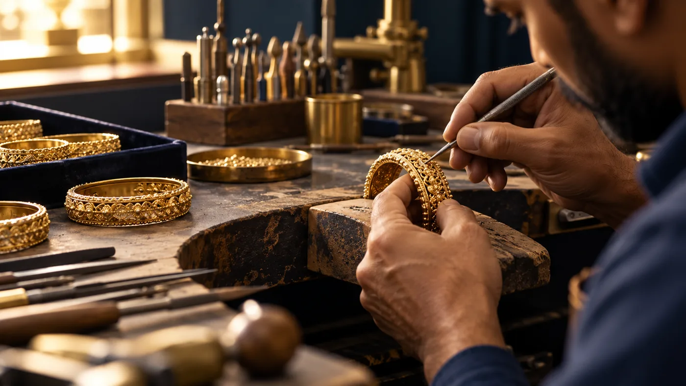 Illustrative artisan manufacturing gold jewellery
